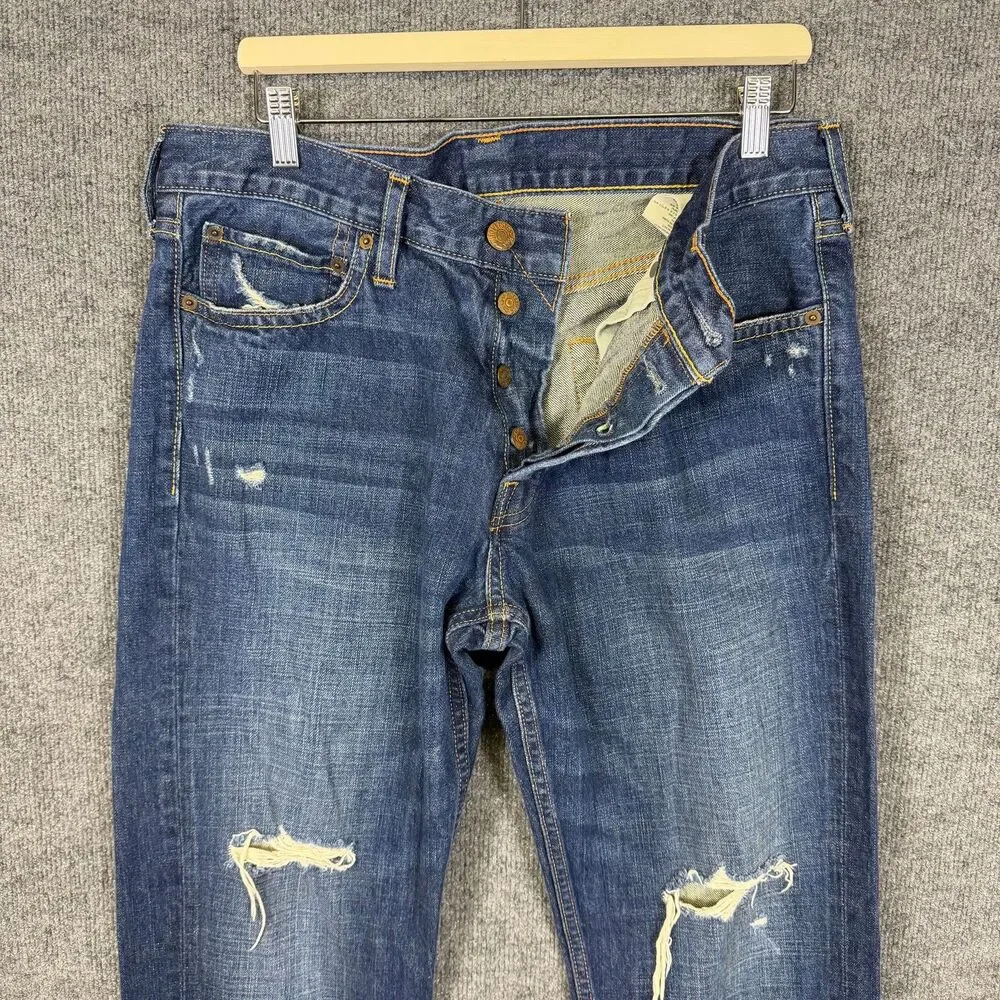 Hollister Mens Balboa Classic Straight Jeans 34x32 Distressed Ripped Button Fly